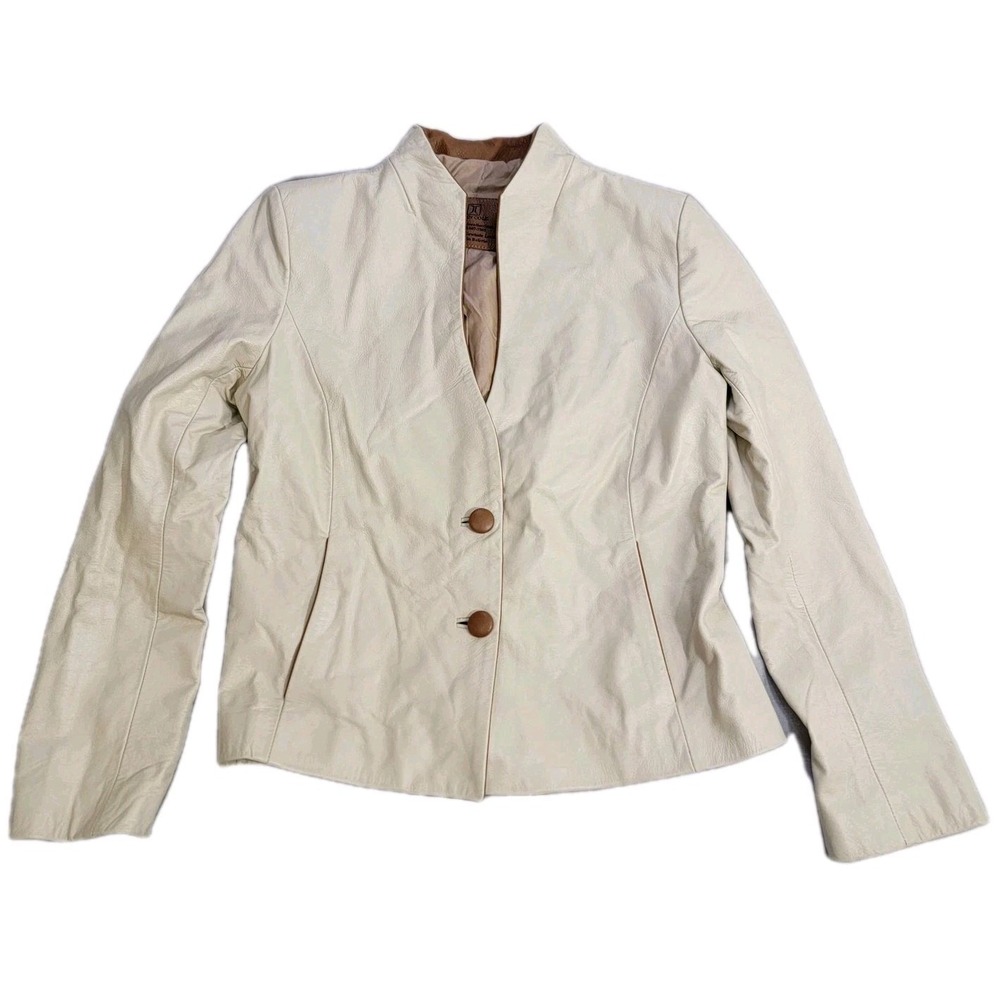 John Cole Collection OOAK White Cream Leather Jacket Full Grain Cowhide Lined‎ S